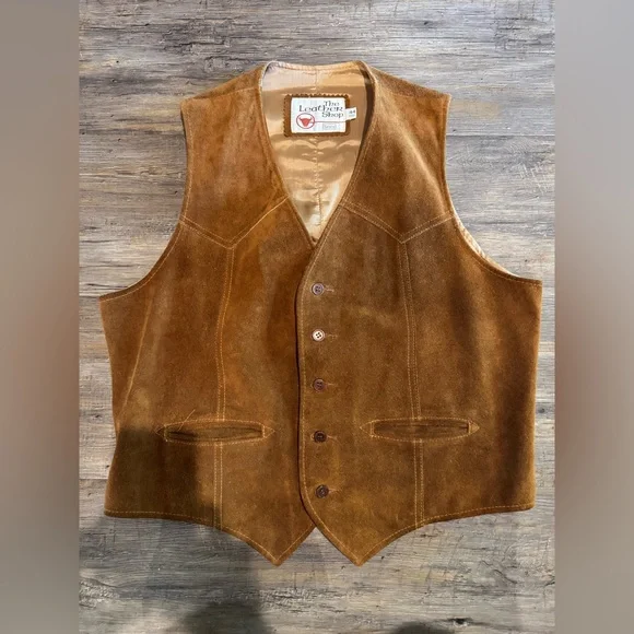 Vintage Sears The Leather Shop Western Suede Leather Vest Jacket Sz 44/XL - Picture 1 of 7